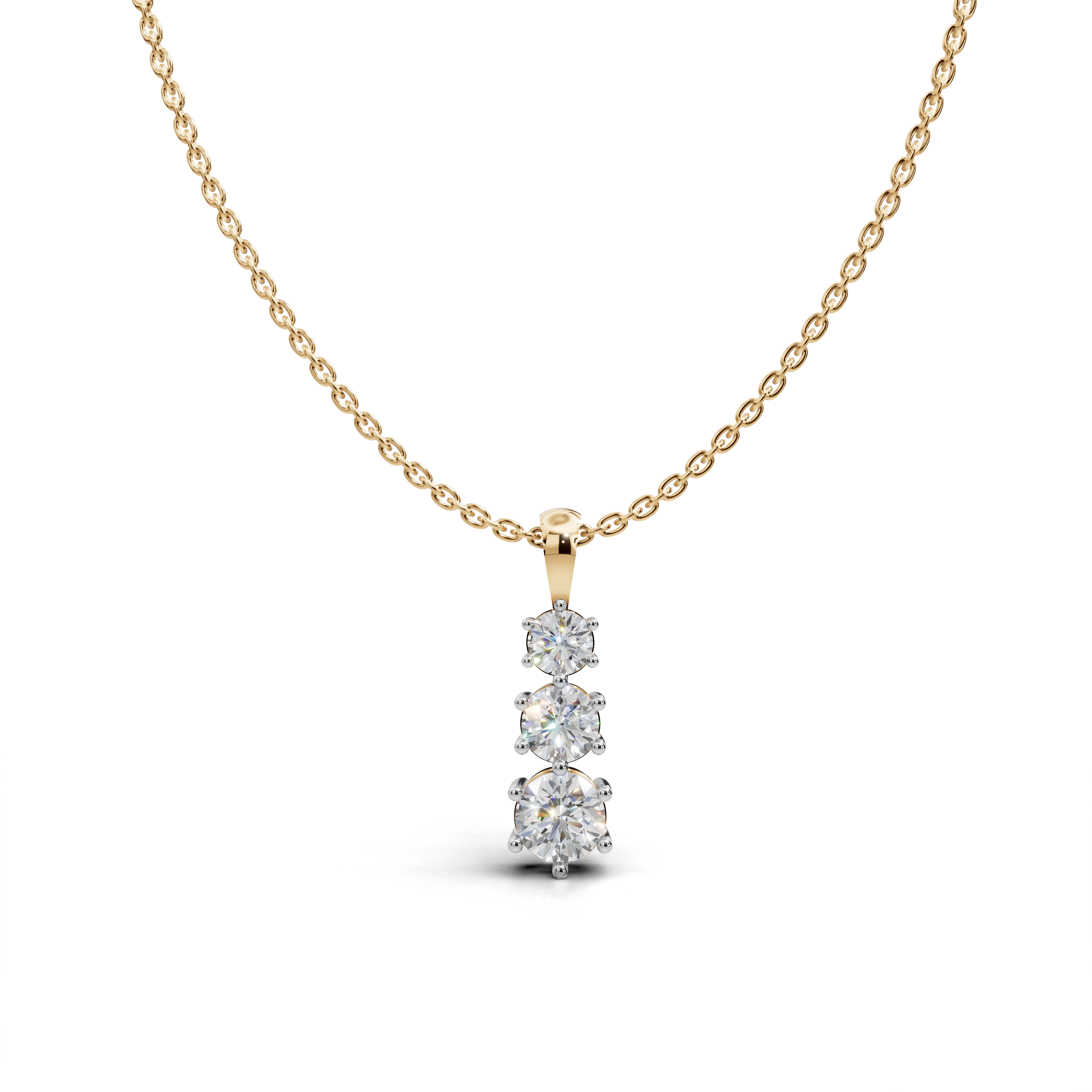 Three Round LGD Vertical Trilogy Pendant Necklace with Linear Arrangement – LWPD-0318