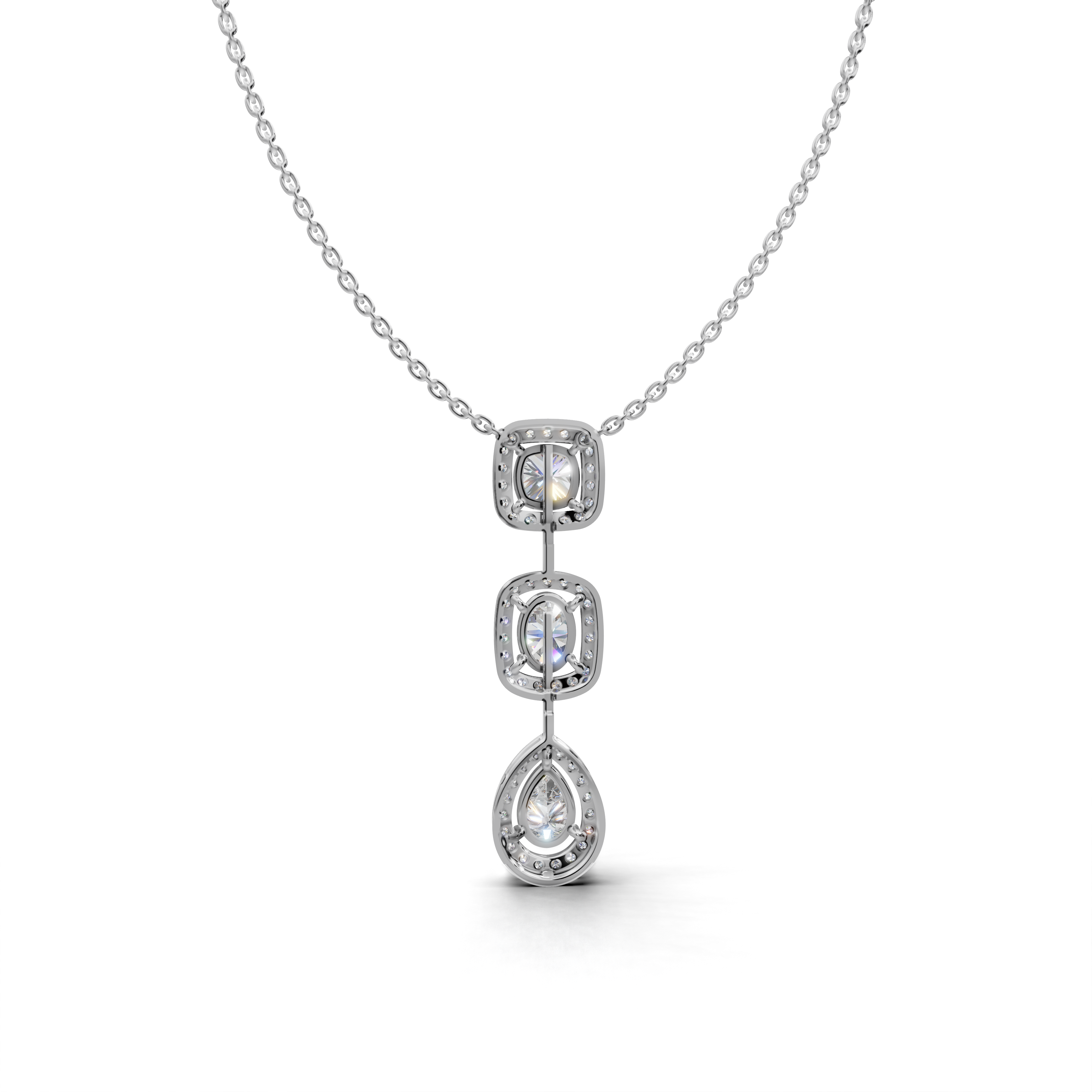 Teardrop LGD Pendant Necklace with Square, Cushion & Pear-Shaped Diamond Arrangement – LWPD-0322