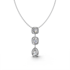 Teardrop LGD Pendant Necklace with Square, Cushion & Pear-Shaped Diamond Arrangement – LWPD-0322