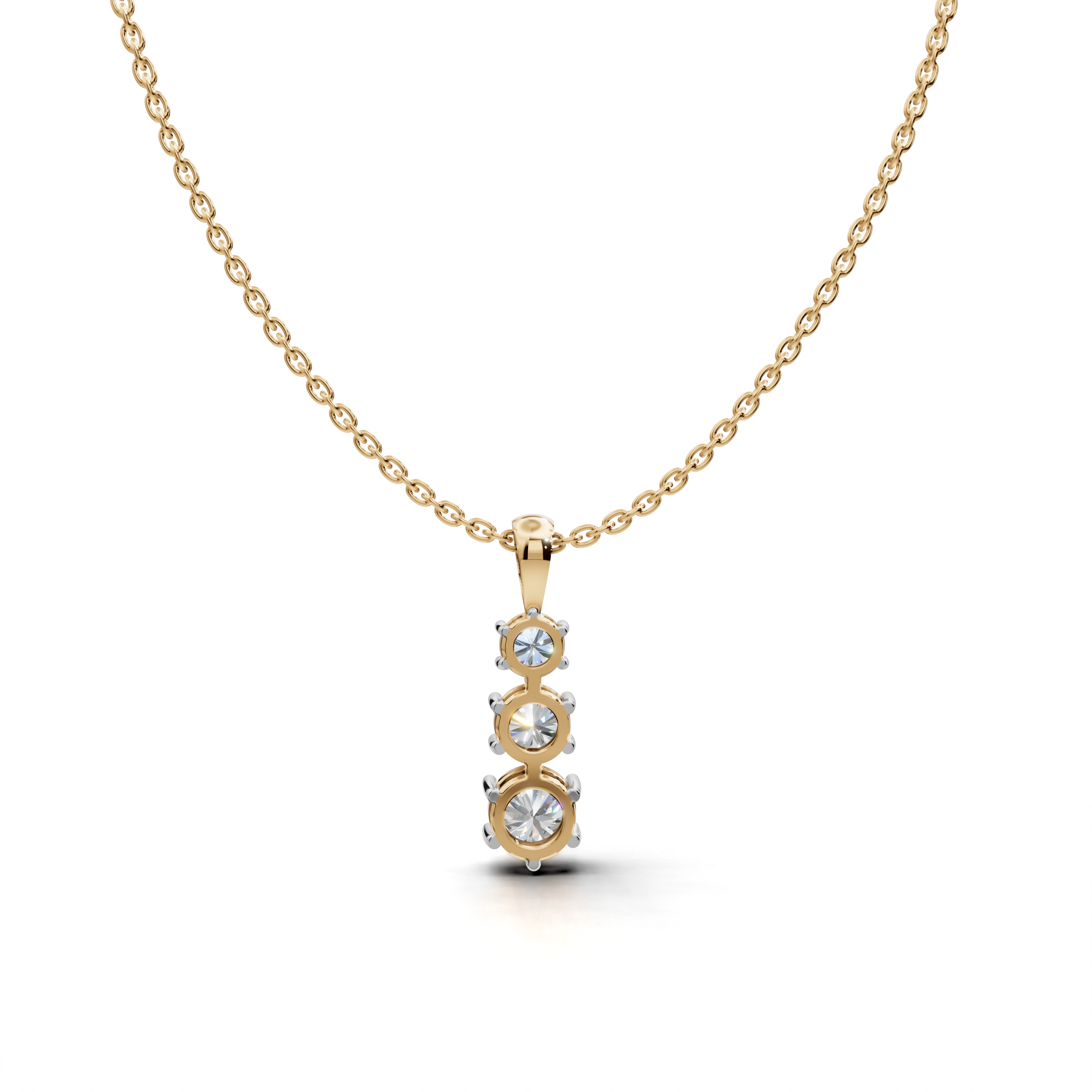 Three Round LGD Vertical Trilogy Pendant Necklace with Linear Arrangement – LWPD-0318