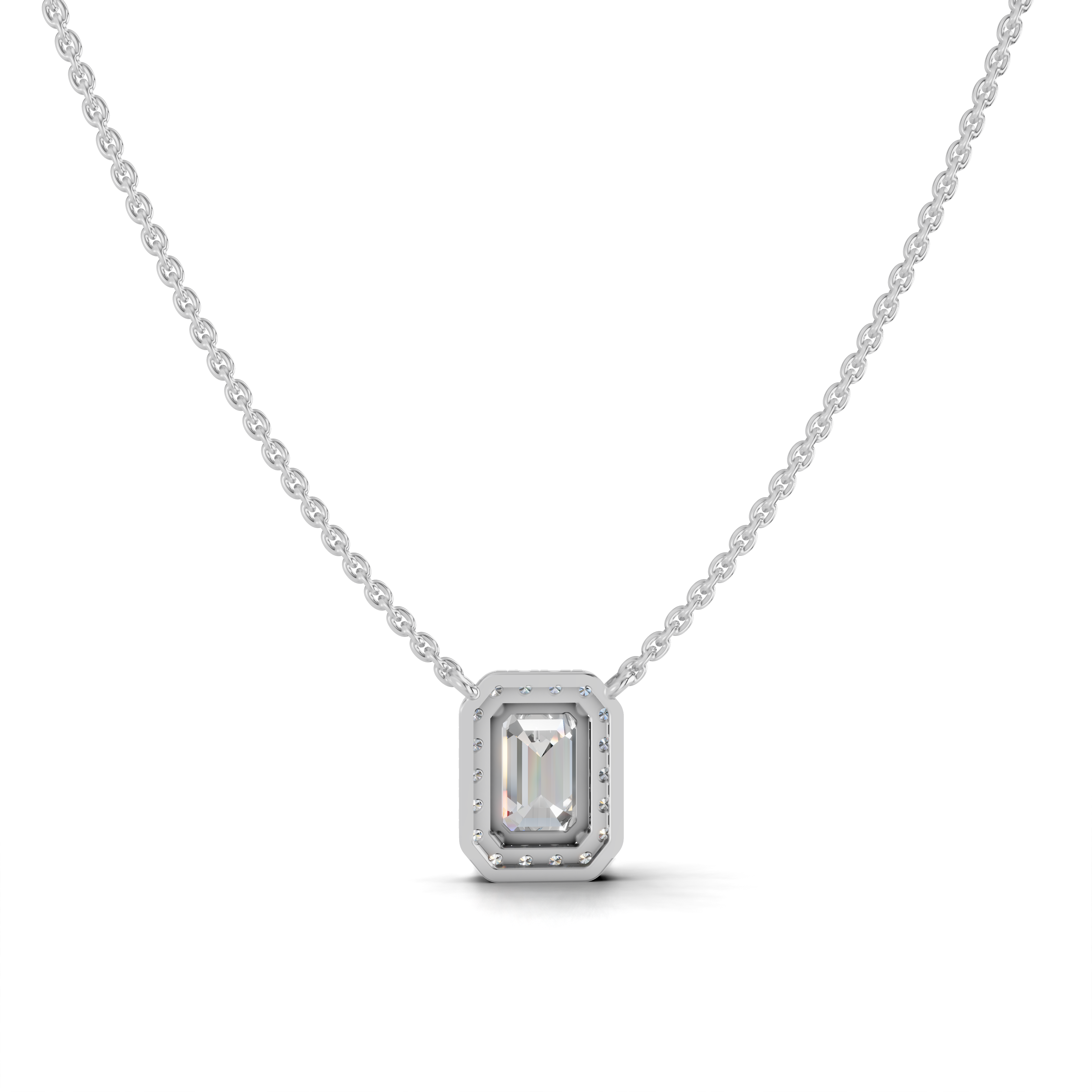 Emerald Cut Diamond Halo Pendant Necklace