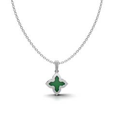 Four-Leaf Clover Green & White Stone Pendant Necklace with Botanical Motif – LWPD-0325