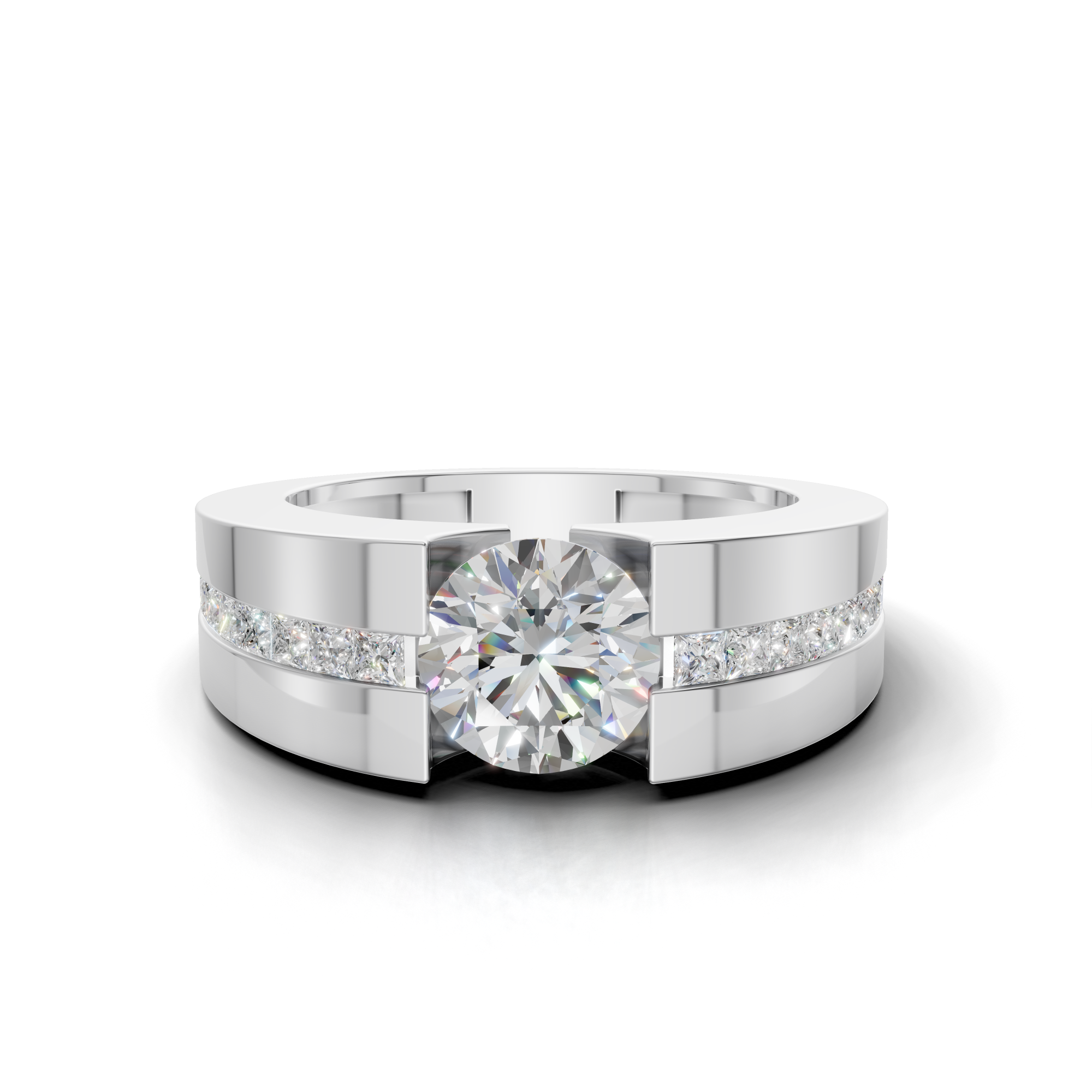 Round Brilliant LGD Geometric Engagement Ring with Bold Wide-Band Design – HWGR-0197