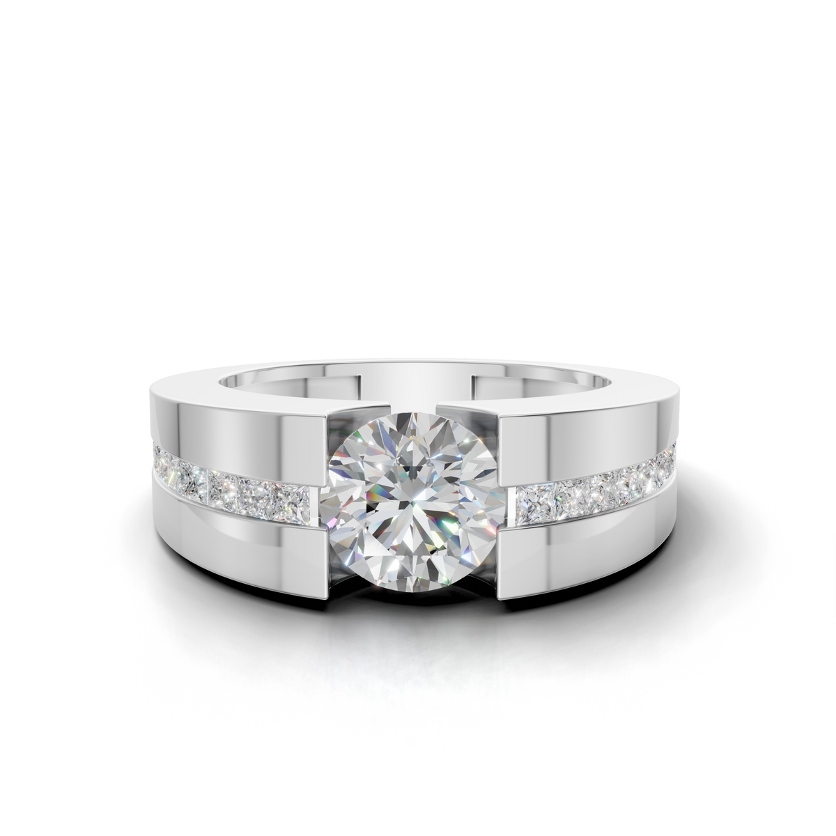 Round Brilliant LGD Geometric Engagement Ring with Bold Wide-Band Design – HWGR-0197