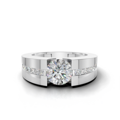 Round Brilliant LGD Geometric Engagement Ring with Bold Wide-Band Design – HWGR-0197