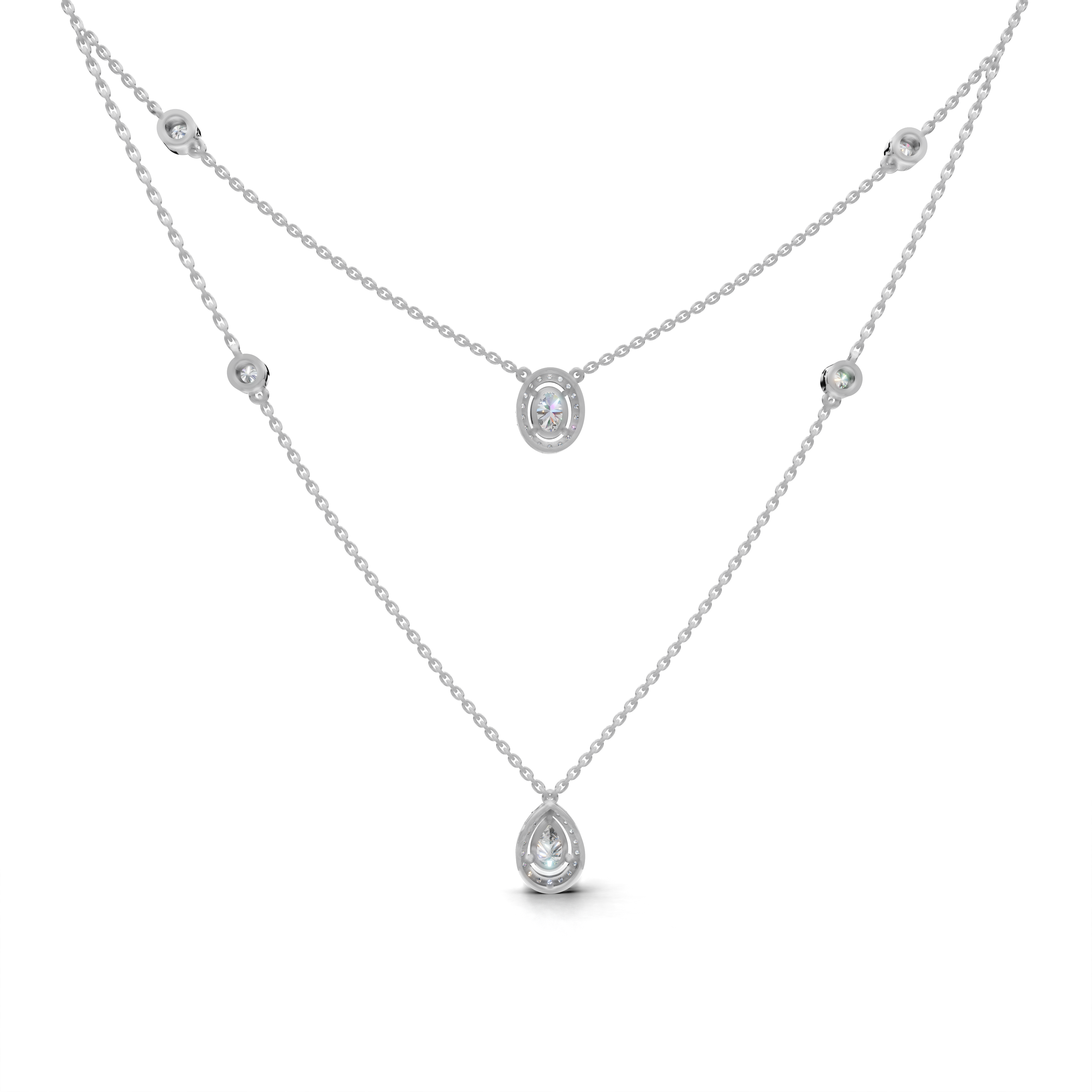 Layered LGD Double-Chain Necklace with Spaced Diamond Station Pattern – LWPD-0323