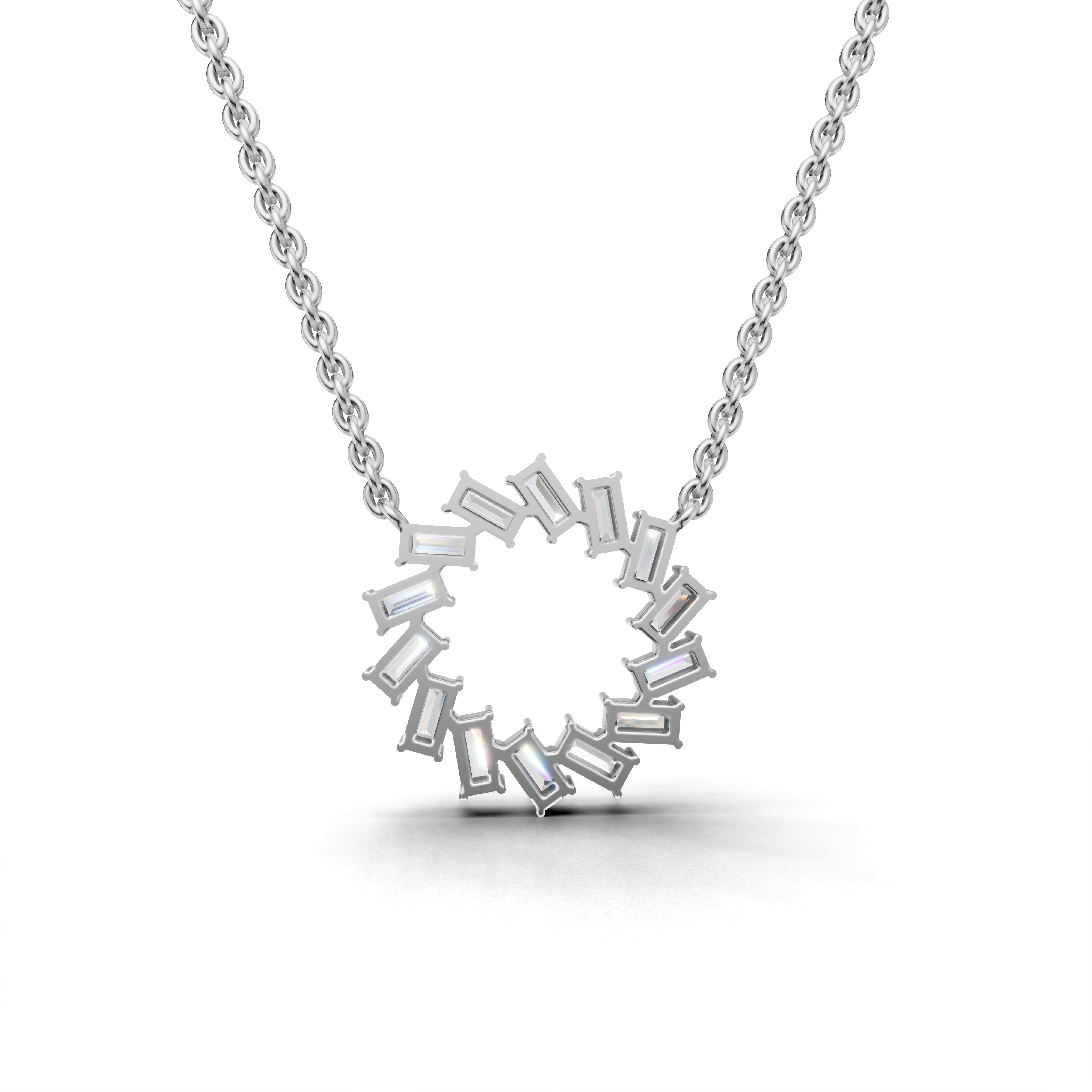 Dazzling Baguette Diamond Circle Pendant Necklace