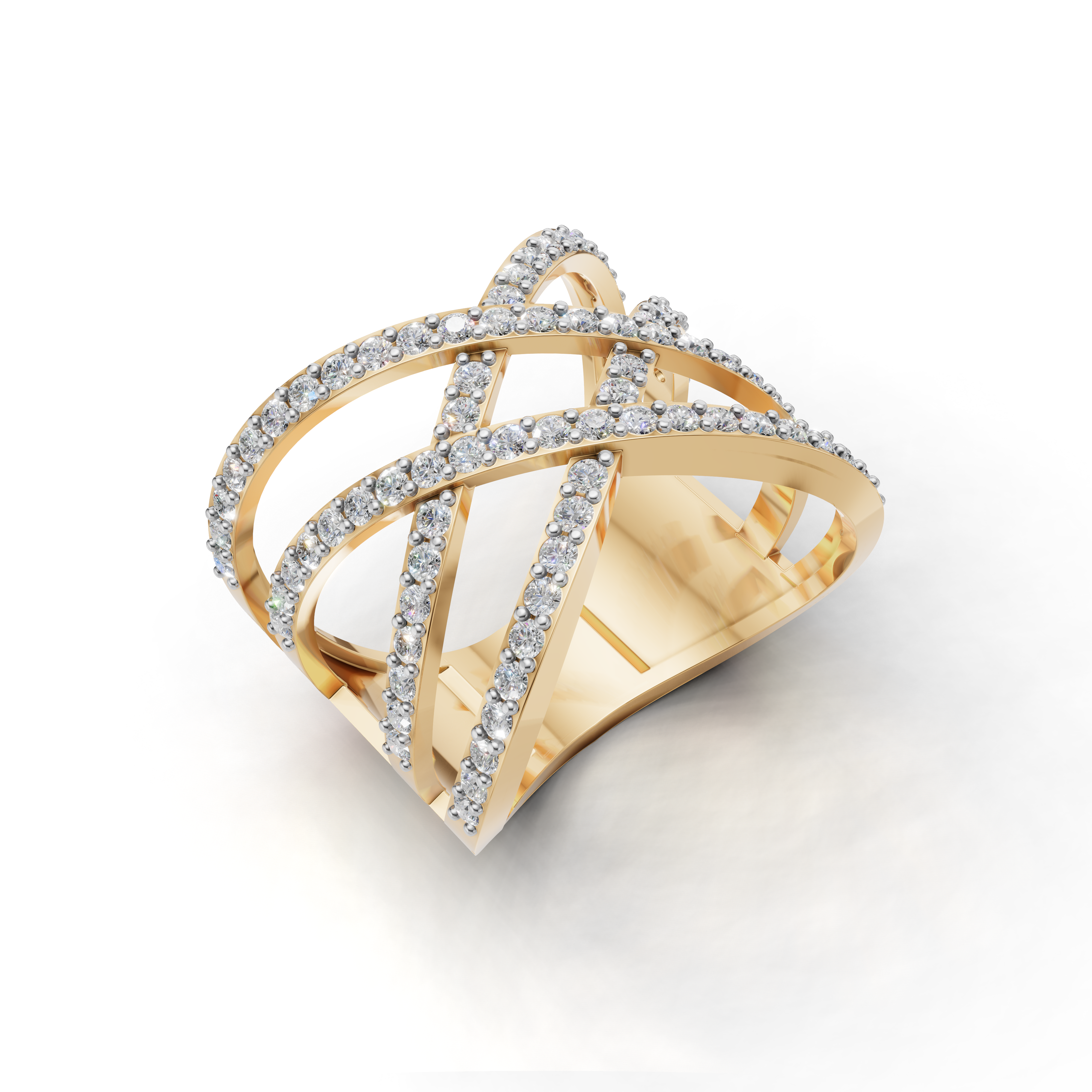 Criss-Cross LGD Open X-Motif Multi-Band Diamond Ring – HWLR-0084