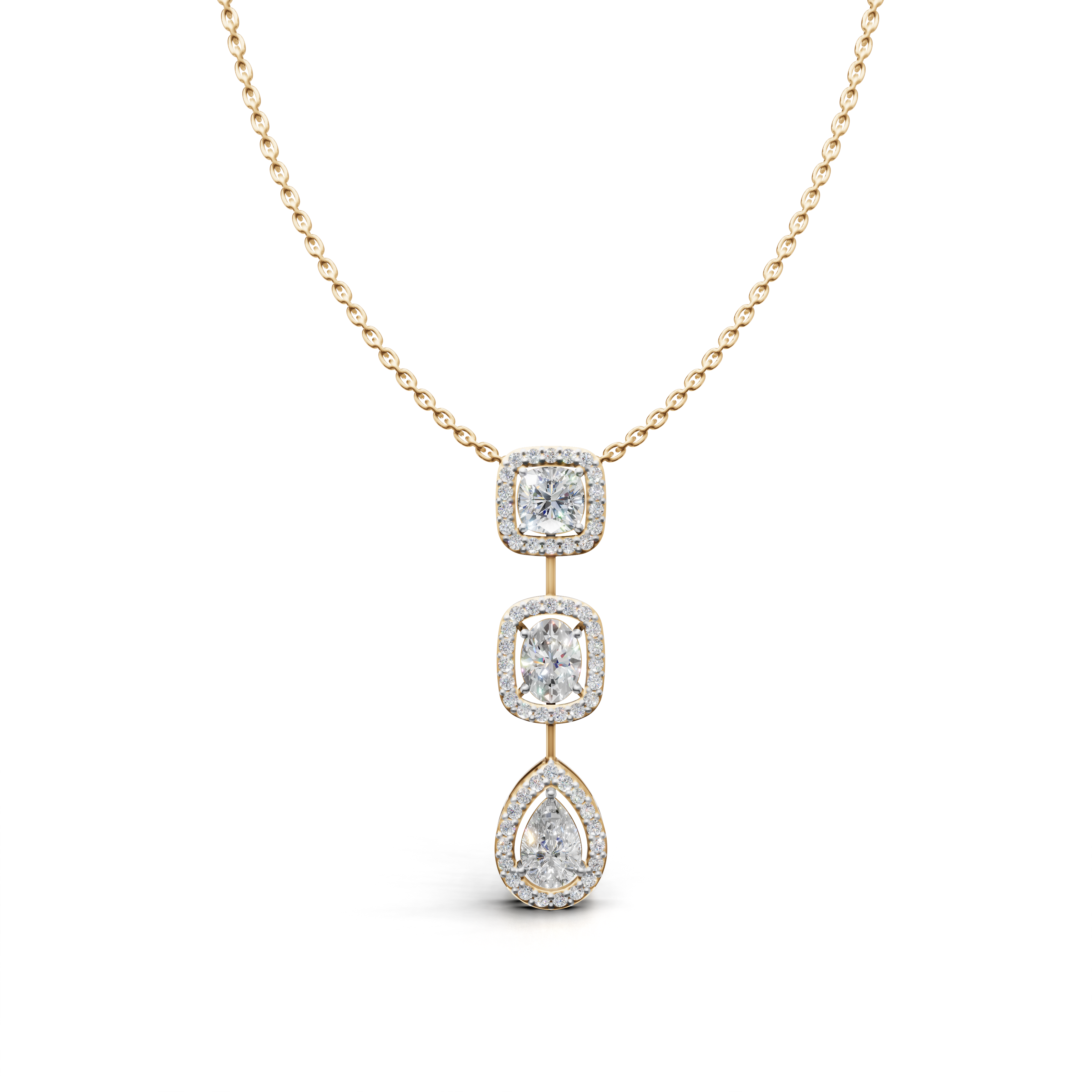 Teardrop LGD Pendant Necklace with Square, Cushion & Pear-Shaped Diamond Arrangement – LWPD-0322
