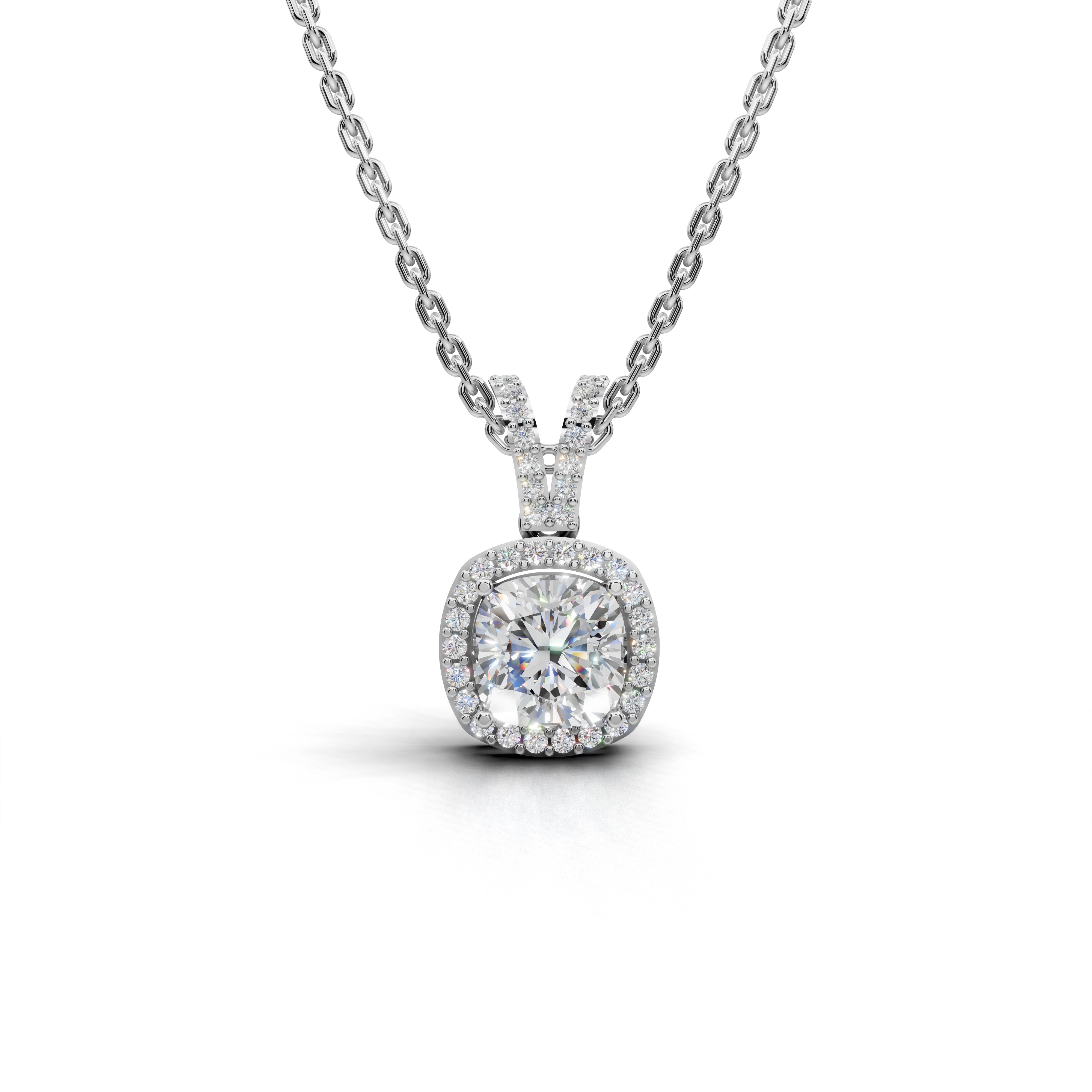 Exquisite Cushion-Cut Diamond Halo Pendant