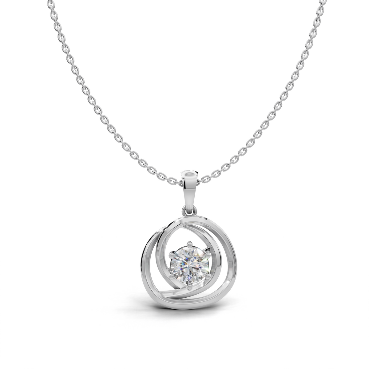 Round-Cut LGD Swirl Pendant Necklace with Circular Embrace Design – LWPD-0326