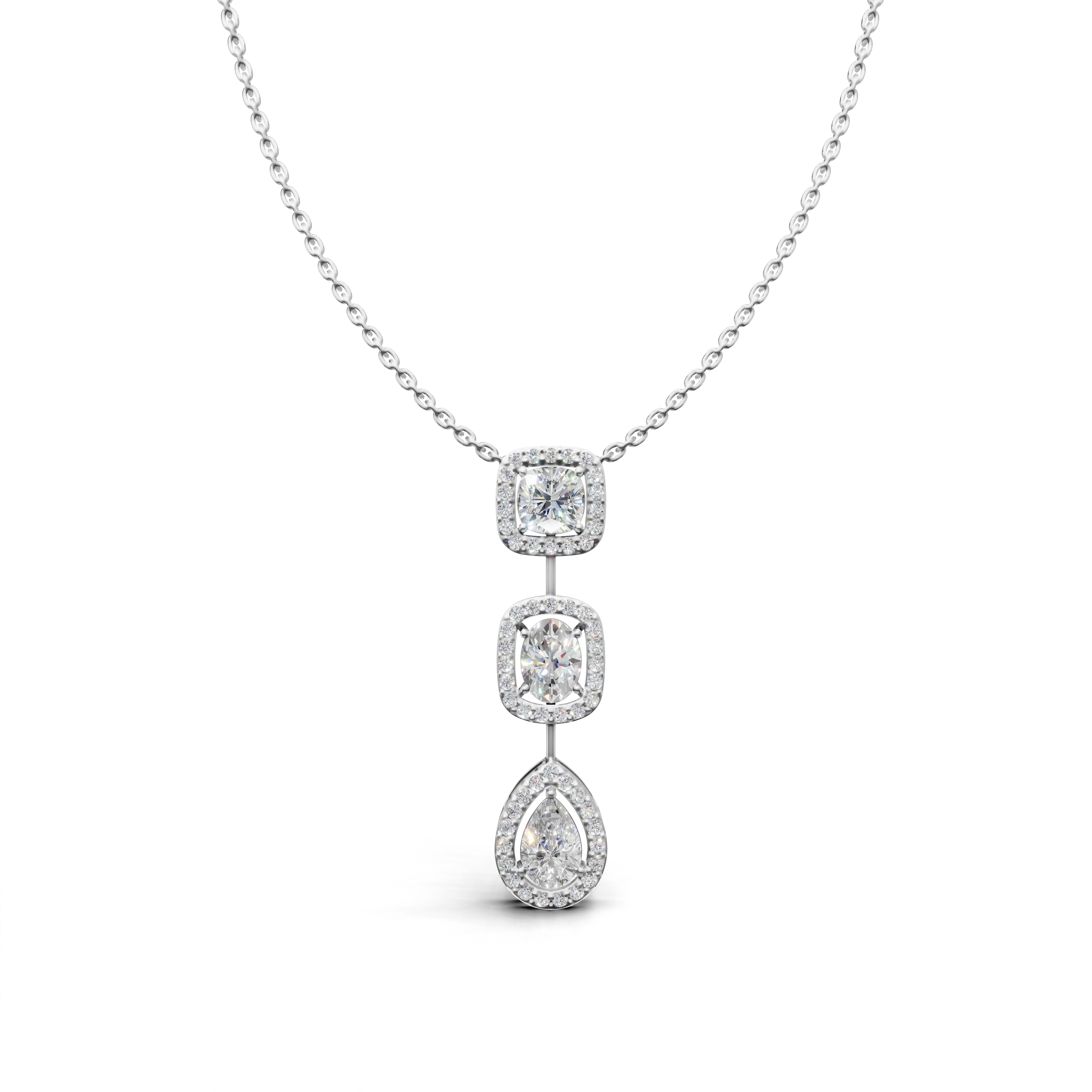 Teardrop LGD Pendant Necklace with Square, Cushion & Pear-Shaped Diamond Arrangement – LWPD-0322