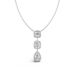 Teardrop LGD Pendant Necklace with Square, Cushion & Pear-Shaped Diamond Arrangement – LWPD-0322