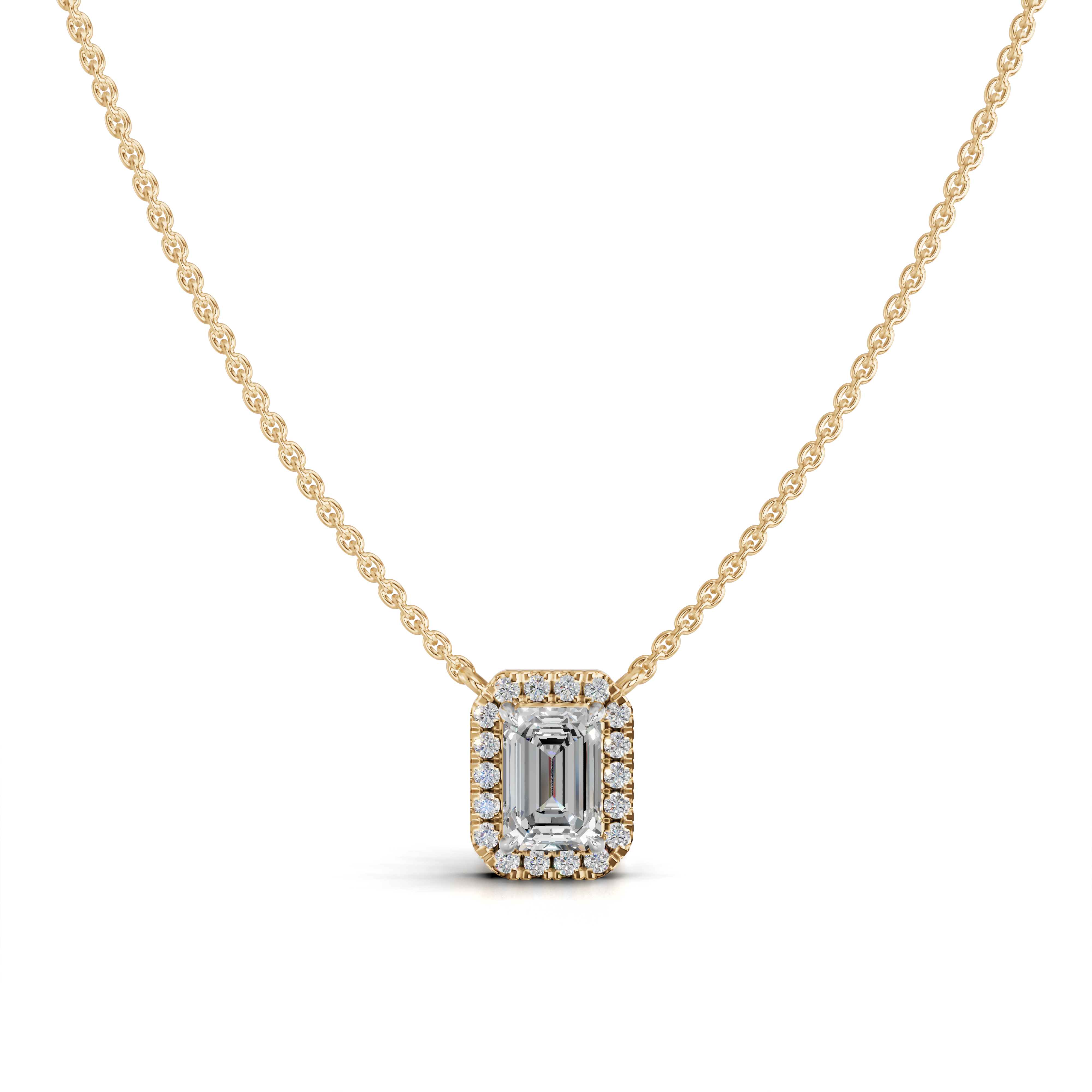 Emerald Cut Diamond Halo Pendant Necklace