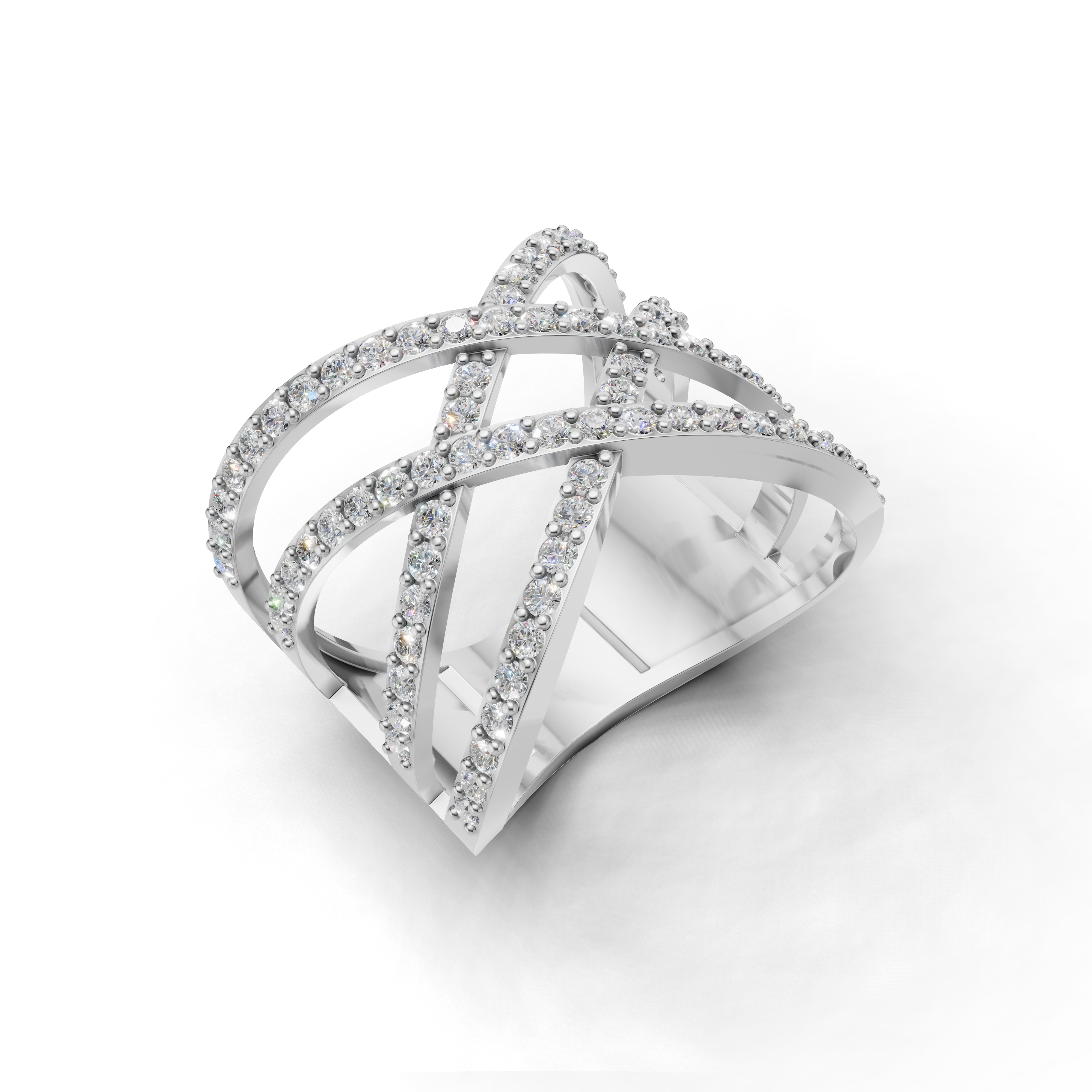 Criss-Cross LGD Open X-Motif Multi-Band Diamond Ring – HWLR-0084