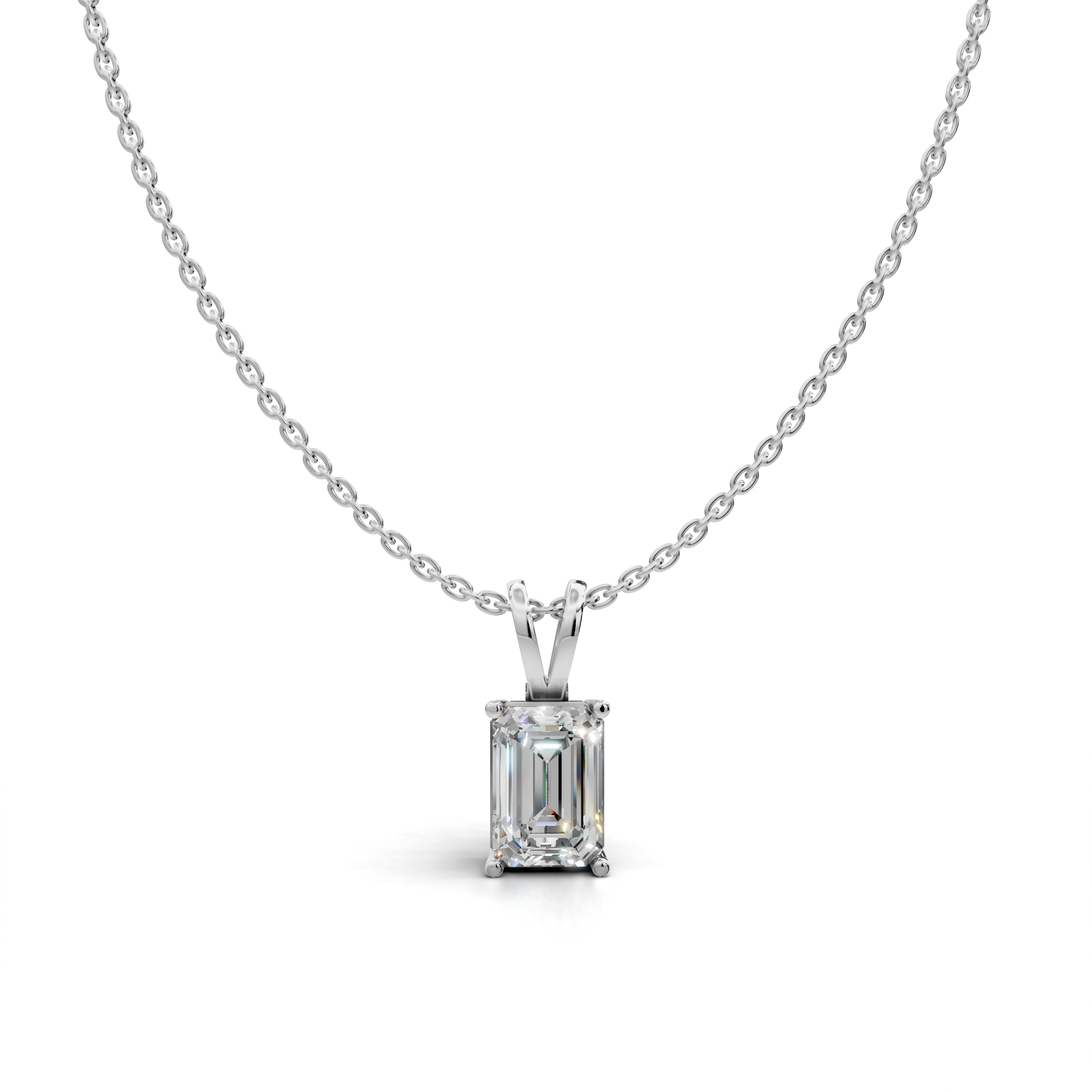 Emerald-Cut LGD Solitaire Pendant Necklace with Clean Geometric Silhouette – LWPD-0115