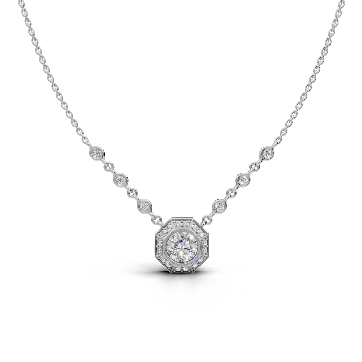 Octagon Diamond Pendant Necklace - LWPD-0234A