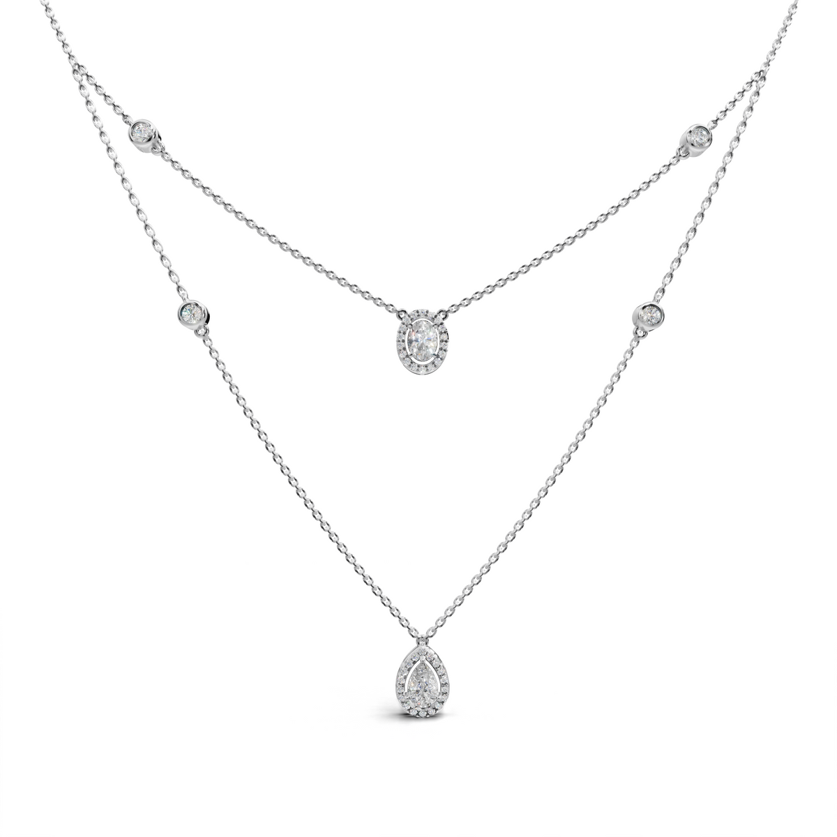 Layered LGD Double-Chain Necklace with Spaced Diamond Station Pattern – LWPD-0323
