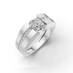 Round Brilliant LGD Geometric Engagement Ring with Bold Wide-Band Design – HWGR-0197