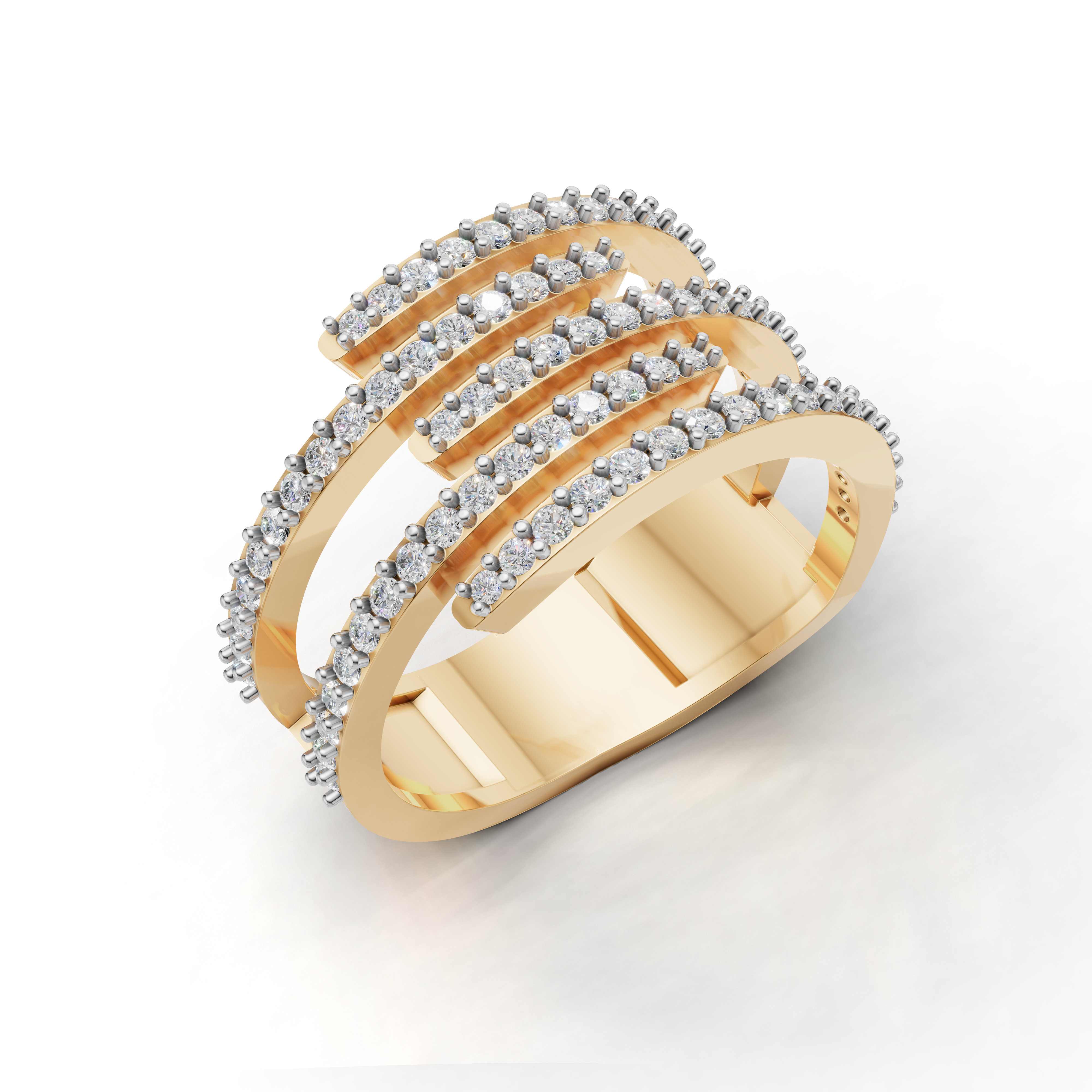 Round LGD Spiral Multi-Band Ring with Flowing Diamond Swirl Pattern – HWLR-0081