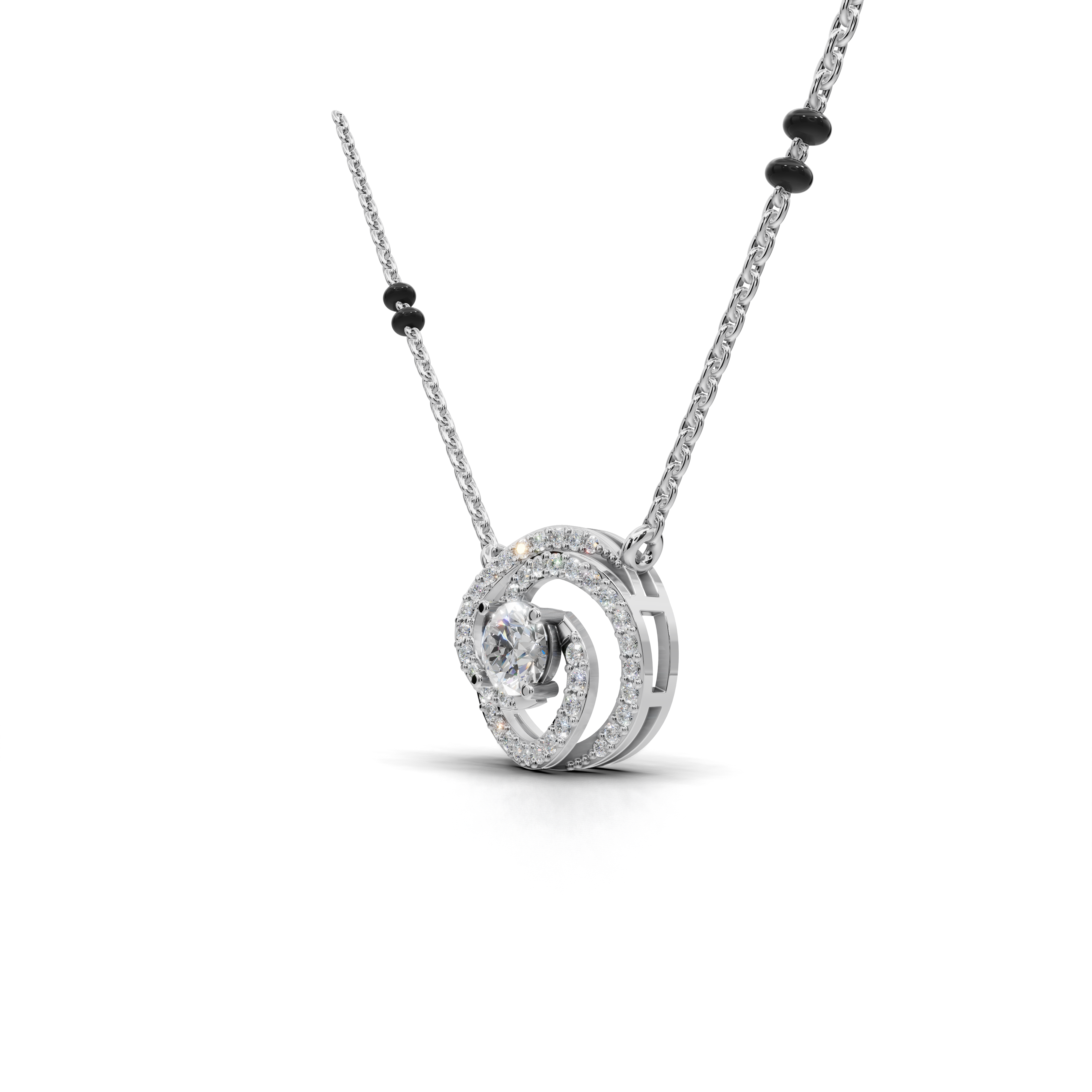 Swirl Diamond Mangalsutra Pendant Necklace